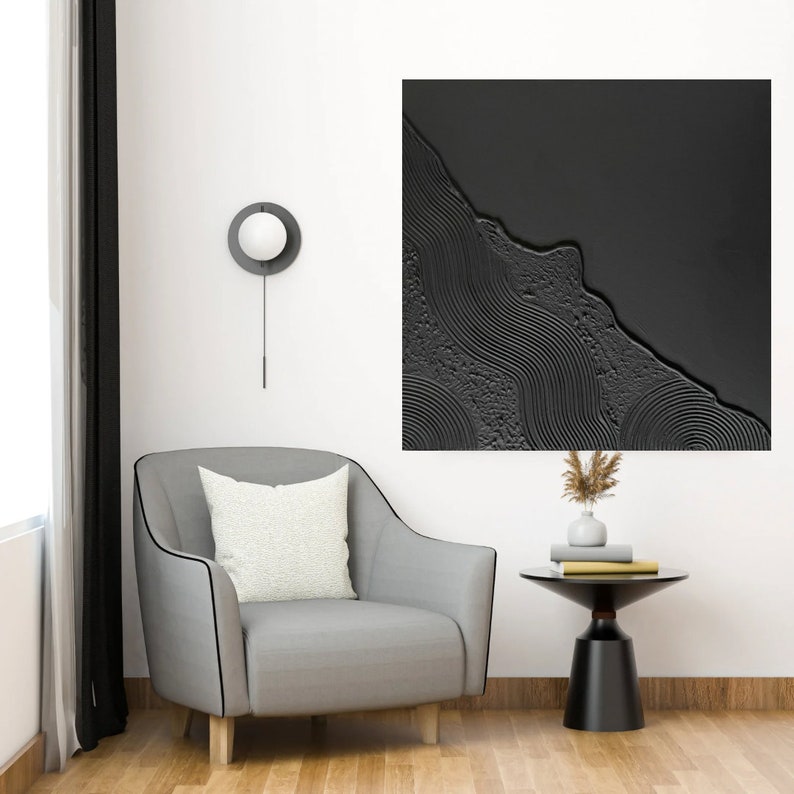 Schwarzes 3D Texturgemälde abstraktes Wandbild Strukurbild abstraktes Bild Kunst Bild 4