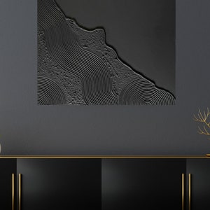 Schwarzes 3D Texturgemälde abstraktes Wandbild Strukurbild abstraktes Bild Kunst Bild 2