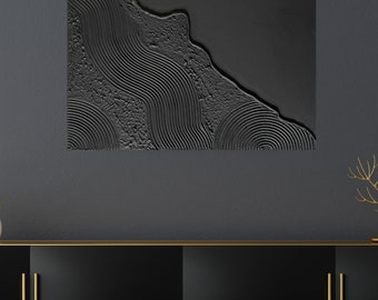 Black 3D texture painting abstract mural structure picture abstract image art