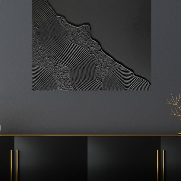 Schwarzes 3D Texturgemälde abstraktes Wandbild Strukurbild abstraktes Bild Kunst