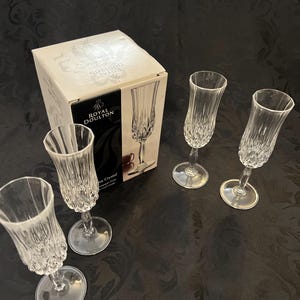 Juego de 4 copas de champán de cristal Roma Royal Doulton vintage, copas para Prosecco, copa de agua, cristal pesado, cristal italiano