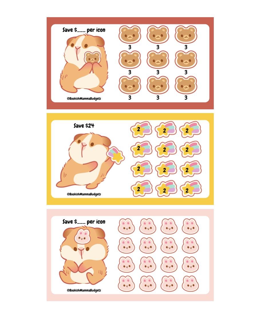 Cute Piggie - Set of 3 - Physical Product - Saving Challenge - Low Denomination - Guinea Pigs - Roll and Save - Monday Minis