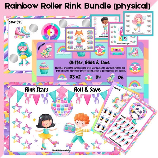 Rainbow Roller Rink Savings Bundle, Glitter Glide Scratch Off Tracker