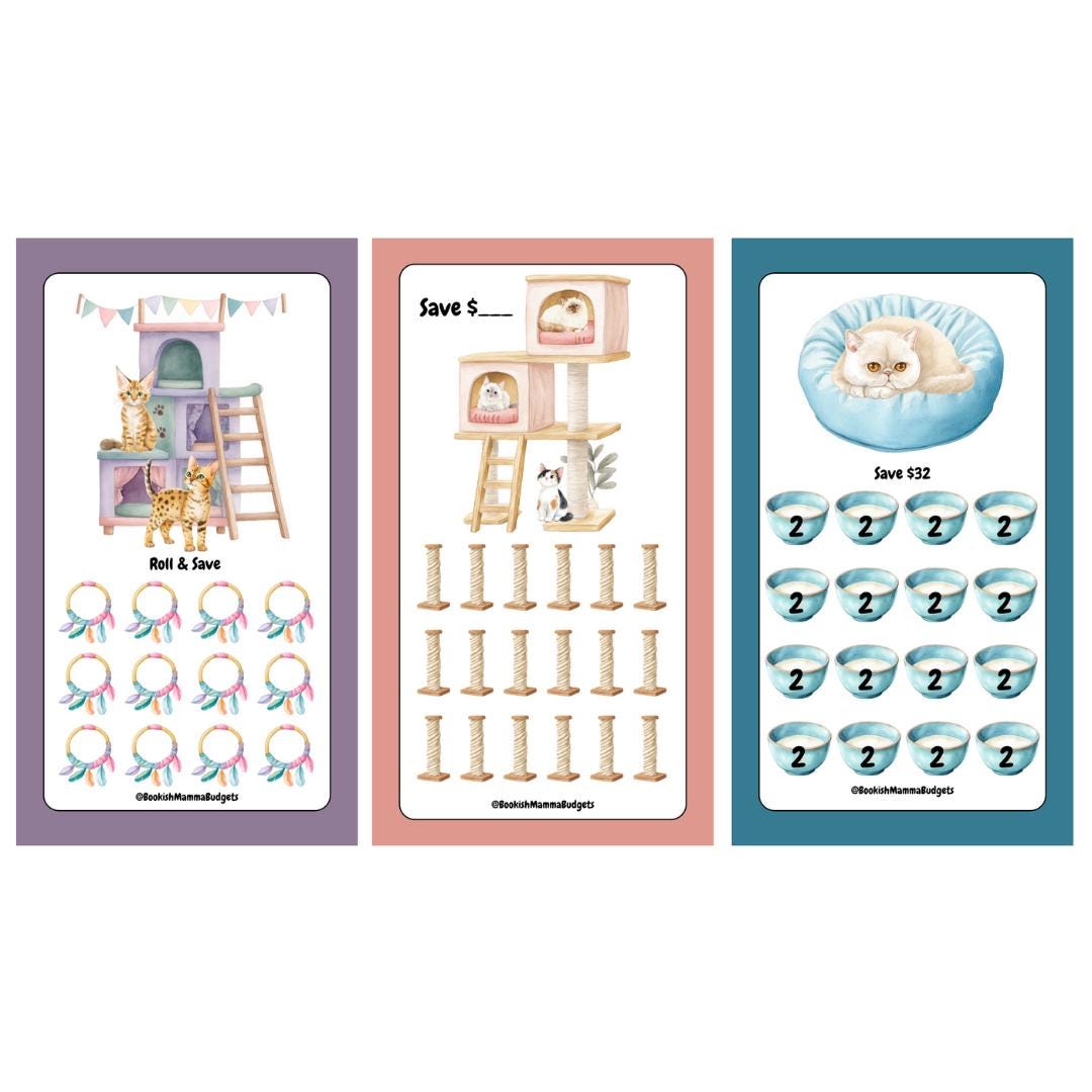 Cats - Set of 3 Mini Challenges - DIGITAL DOWNLOAD - Savings Challenge ...