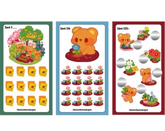 Gardening Bear - Set of 3 - Laminated Mini Savings Challenge - Physical Product