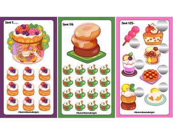 Kitty Dessert Shop - Set of 3 - Laminated Mini Savings Challenge - Physical Product