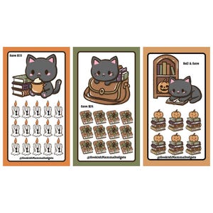 Fall Bookish Cat - Instant DIGITAL Download - Set of 3 - Halloween - Autumn - Spooky - Cute