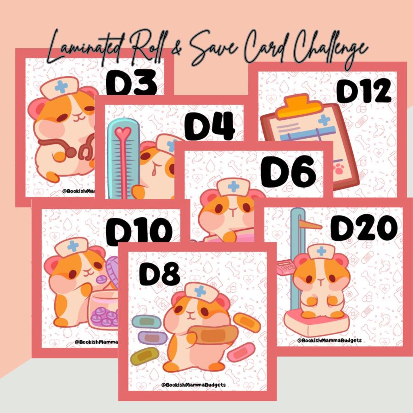 Kawaii Nurse Hamster Roll & Save Card, Medical Fund Budgeting Tracker ...