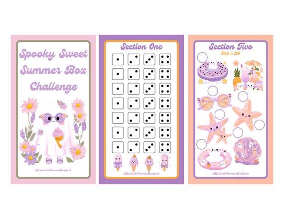 Pastel Ghost Summer Savings Challenge, Dice Game Tracker (D6 D4)