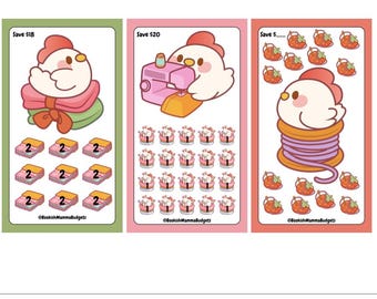 Sew Chicken - Set of 3 - Laminated Physical Product- Saving Challenge - Low Denomination - cute- Roll and Save - Monday Minis