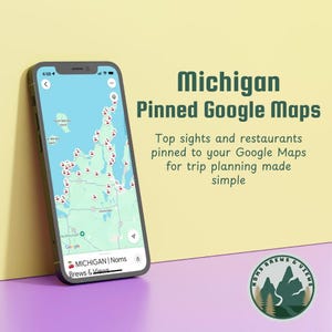 Michigan Digital Travel Map for Google Maps | Location Pins Michigan Travel Map | Digital Travel Itinerary | Michigan Mobile Itinerary