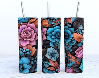 Flowers 20oz Skinny Tumbler Sublimation Design Digital Download PNG Instant DIGITAL ONLY, Colorful Flowers Tumbler, Flowers Tumbler Gift,