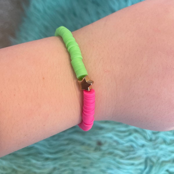 Neon Pink and Green Star Bracelet