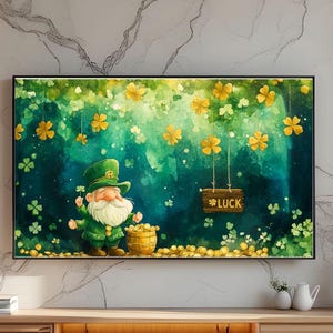 St. Patrick&#39;s Day Frame Tv Art, Clover Tv Artwork, St. Patty&#39;s Day Seasonal TV Display, Festive Shamrock Frame TV Art, TV Frame Art 0017