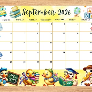 September 2026 Calendar,Back to School Cute Monthly Printable Planner for Home Work, Kids Schedule, Editable fillable September 2026 planner