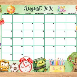 Editable August 2026 Calendar, Cute Summer calendar, Back to School Planner, Monthly Calendar for Kids School Home Office Work