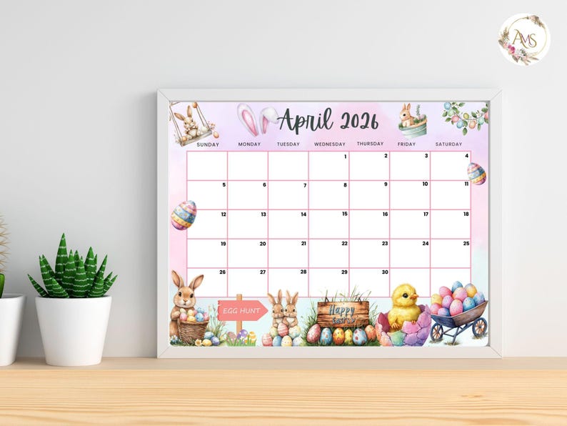 Editable April 2026 Calendar, Happy Easter With Cute Bunny, Printable ...