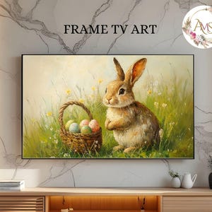Whimsical Bunny Easter Frame Tv Art, Spring Rabbit Tv Artwork, Floral Animal TV Display, Easter Nursery Decor TV Frame Art 0028