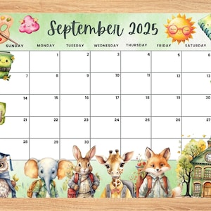 September 2025 Kalender, Schulanfang Niedlicher druckbarer Monatsplaner für Hausarbeit, Kinder Stundenplan, befüllbarer September 2025 Planer