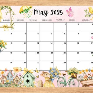 Editable May 2025 Calendar, Cute Hello Spring planner, Printable Planner for Home Work, Kids Schedule, fillable May 2025 planner