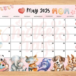Editable May 2025 Calendar, Cute Mother&#39;s Day Planner, Printable Planner for Home Work, Kids Schedule, fillable May 2025 planner
