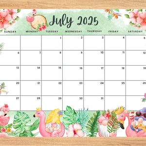 Editable July 2025 Calendar, Fun-Filled Summer with Adorable Gnomes Printable Monthly Calendar for Kids School Home Office Work