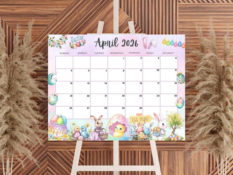 Editable April 2026 Calendar, Happy Easter With Cute Bunny, Printable ...