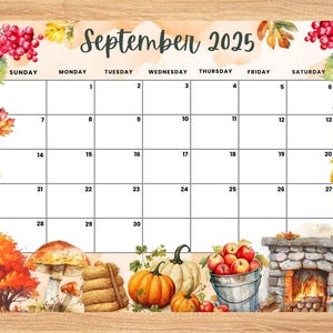 Bearbeitbarer September 2025 Kalender, Herbst Thema Monatlicher druckbarer Planer für Hausarbeit, Kinder Stundenplan, ausfüllbarer September 2025 Planer