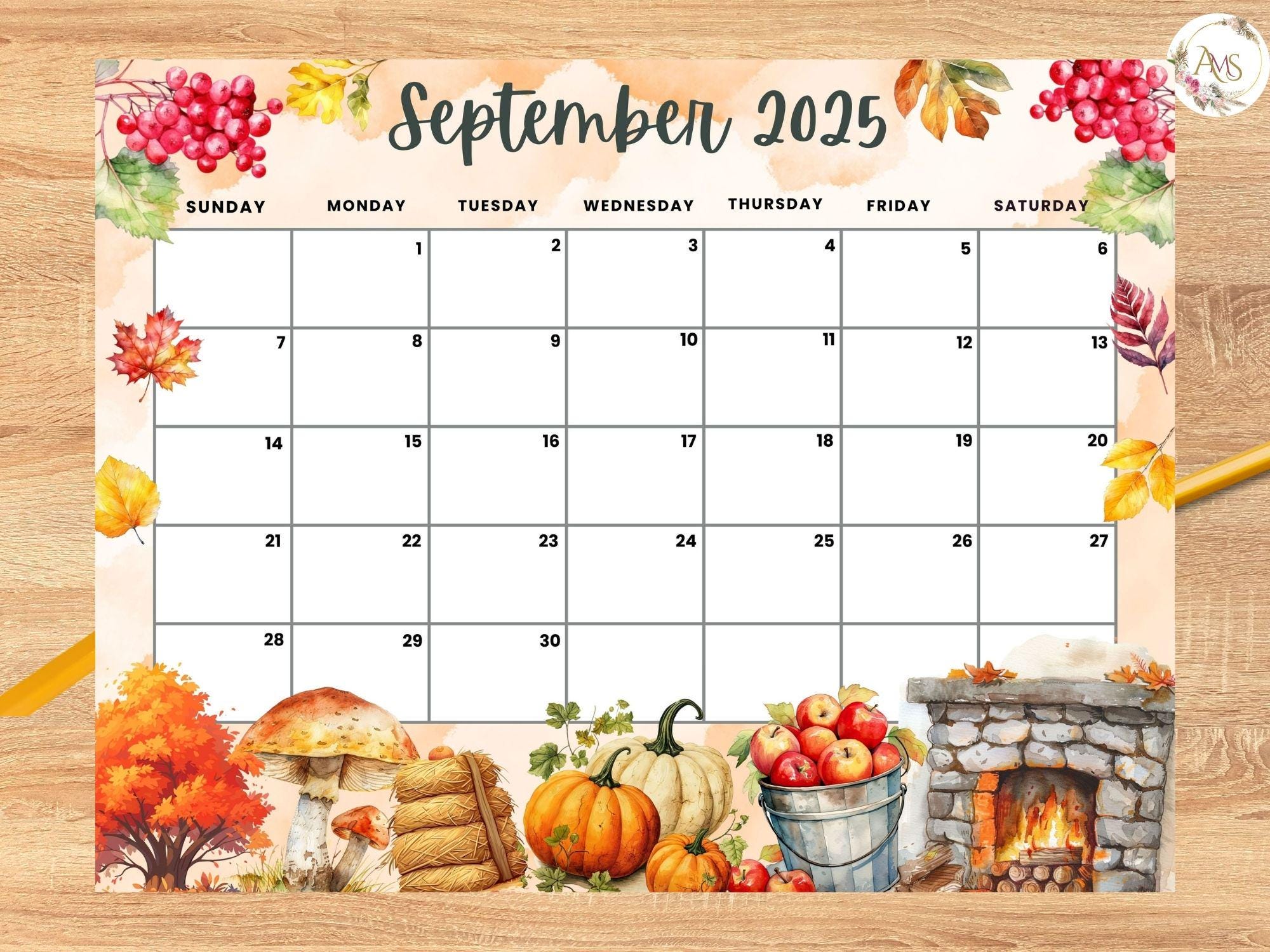 Editable September 2025 Calendar, Autumn Fall Theme Monthly Printable Planner for Home Work, Kids Schedule, fillable September 2025 planner