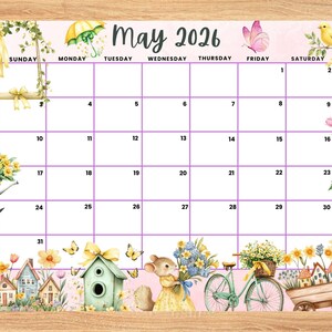 Calendario modificabile di maggio 2026, Hello Spring Floral Planner (PDF stampabile)