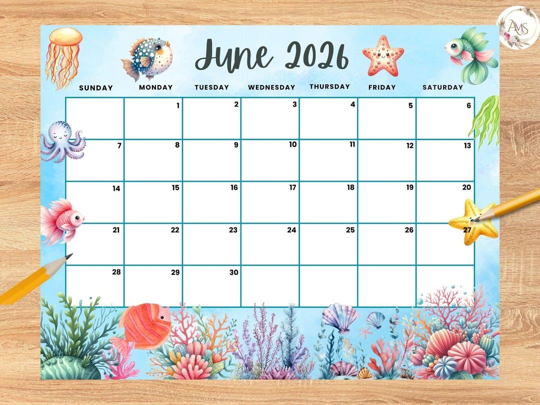 Editable June 2026 Calendar, Cute Summer Planner With Ocean Creatures ...