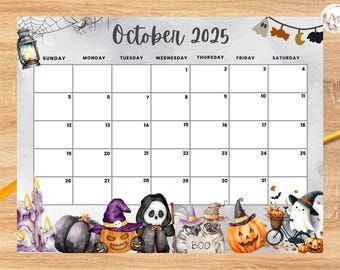 Calendario de Halloween de octubre de 2025, agenda infantil espeluznante (descarga digital)