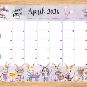 April 2026 Easter Bunny Calendar, Printable Kids Planner (PDF)