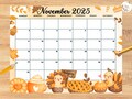 EDITABLE November 2025 Calendar, Happy Thanksgiving Planner with Turkey, sweets,Kids colorful Autumn Monthly, home school,classroom calendar