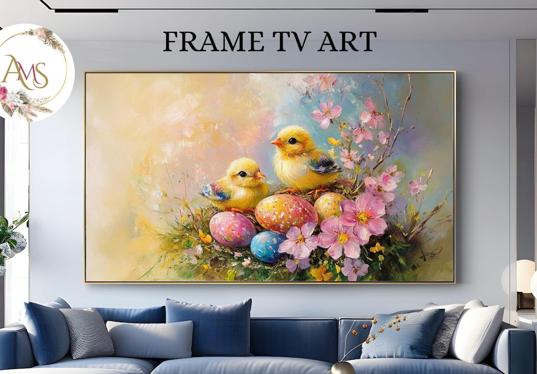 Spring Chick Easter Frame Tv Art, Colorful Baby Chicks With Floral ...