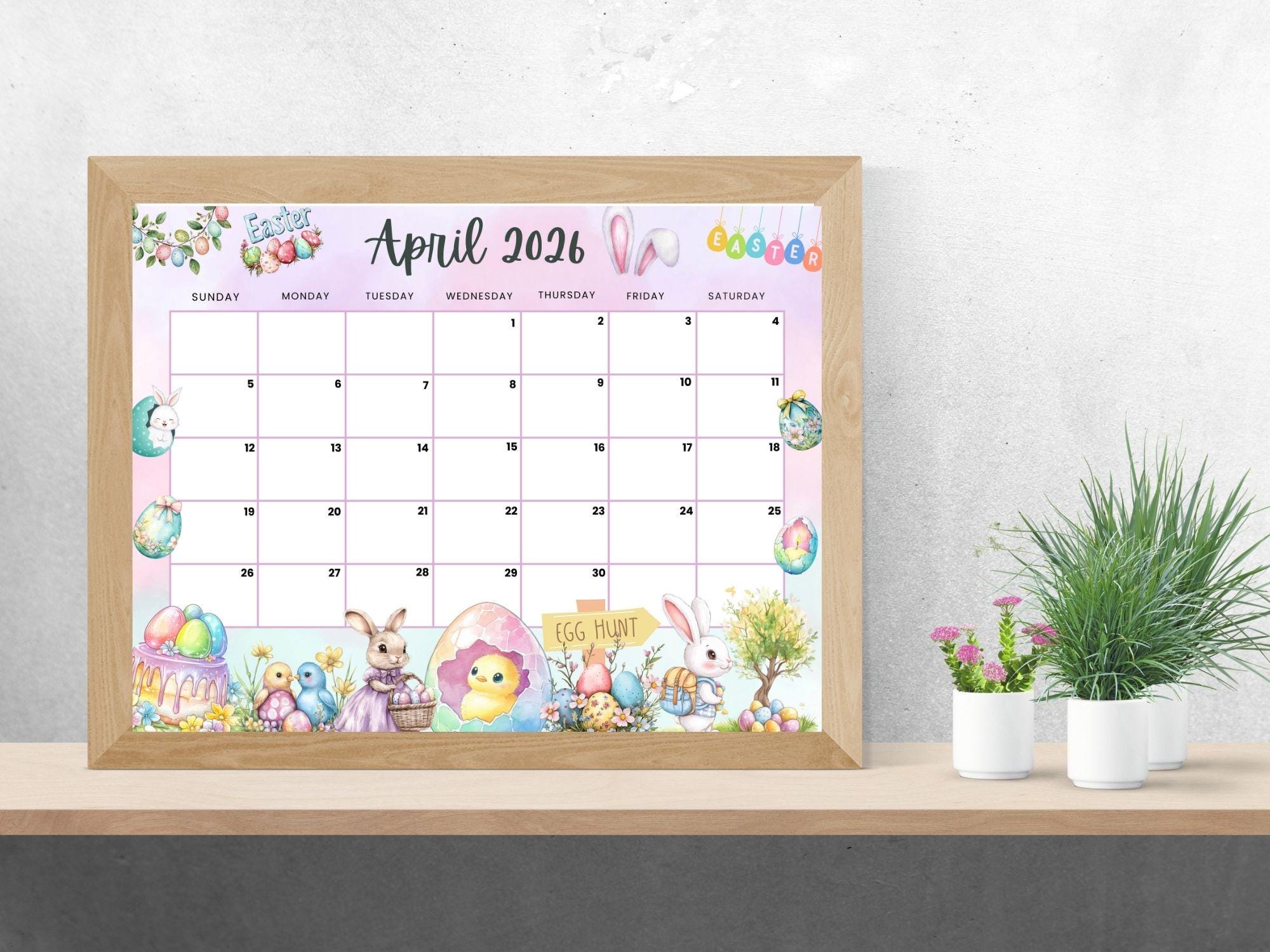 Editable April 2026 Calendar, Happy Easter With Cute Bunny, Printable ...