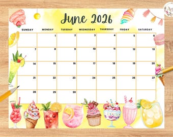 Editable June 2026 Calendar, Summer Drinks Planner (PDF)