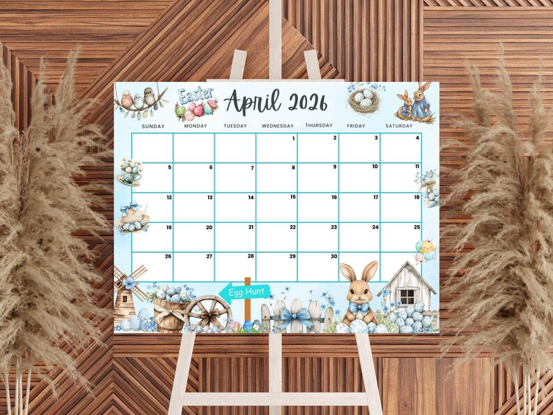 Calendario de Pascua de abril de 2026 editable e imprimible (PDF, JPG ...