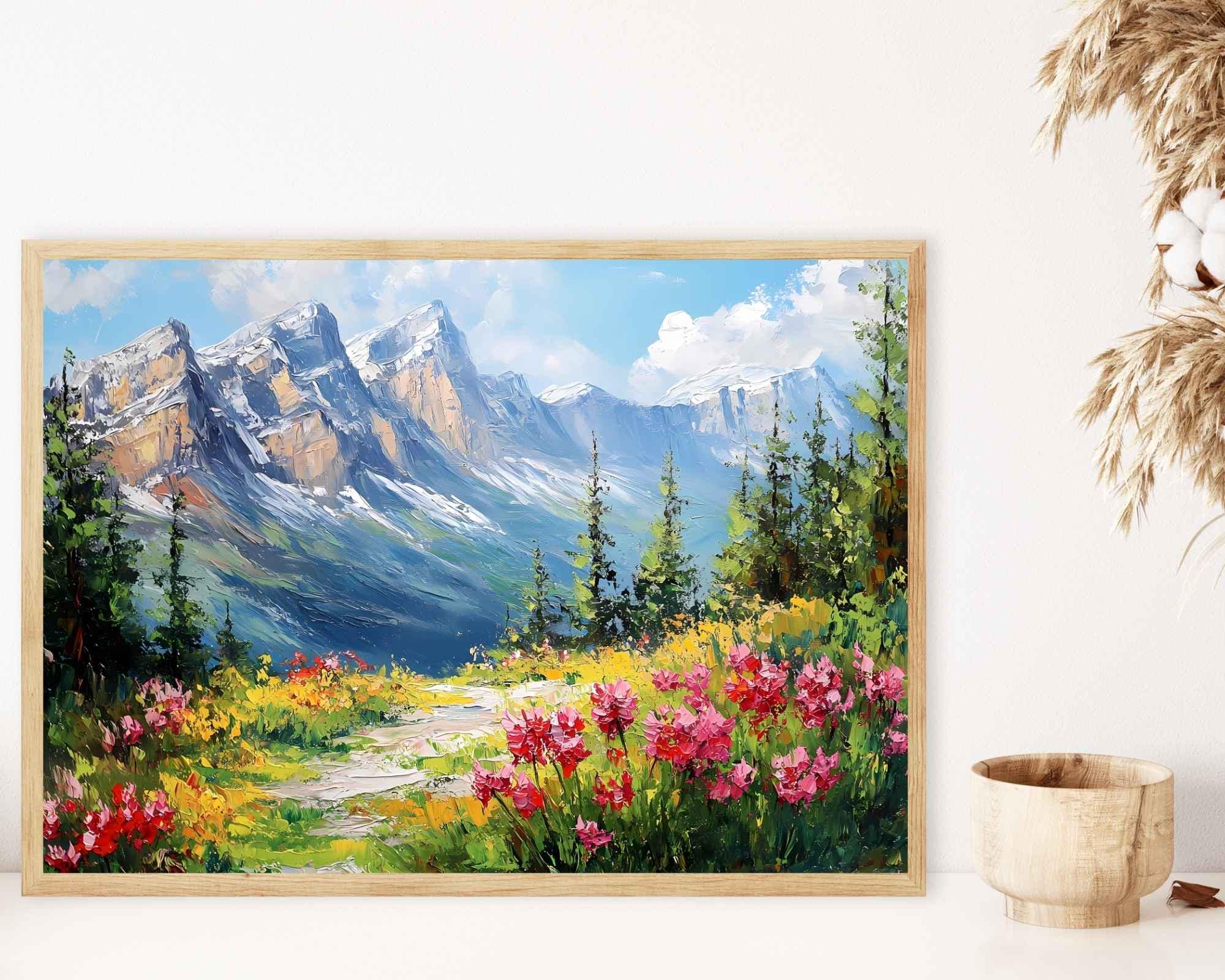 春の山の風景画（油絵）（デジタルダウンロード） - Etsy 日本