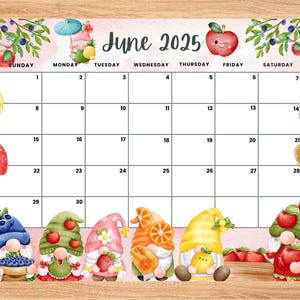 Editable June 2025 Calendar, Adorable and Refreshing fruits Summer planner, Printable Monthly Calendar for Kids School Home Office Work