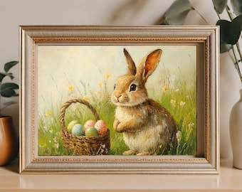 Whimsical Bunny Easter Egg Painting, Nursery Spring Decor (Digital Download)