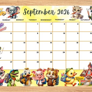 September 2026 Calendar,Back to School Cute Monthly Printable Planner for Home Work, Kids Schedule, Editable fillable September 2026 planner