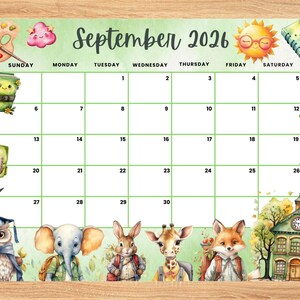 September 2026 Calendar,Back to School Cute Monthly Printable Planner for Home Work, Kids Schedule, Editable fillable September 2026 planner