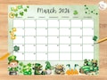 March 2026 fillable Calendar, St. Patrick's Day fillable March Planner, Monthly Schedule for Kids, home school planner, classroom planner