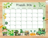March 2026 fillable Calendar, St. Patrick's Day fillable March Planner, Monthly Schedule for Kids, home school planner, classroom planner