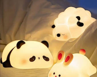 LED-Nachtlicht: Niedliche Schaf-, Panda- oder Kaninchen-Silikonlampe – USB wiederaufladbar mit Timer – Nachttischdekoration für Kinder und Babys – perfekte Geburt