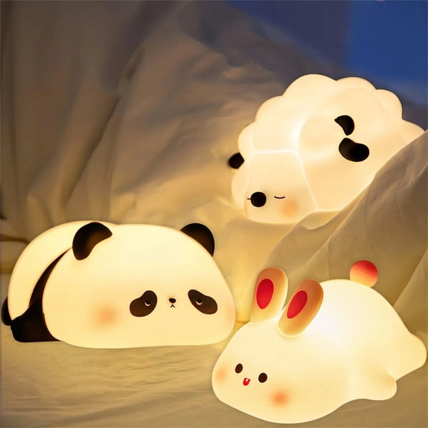 LED Night Light: Cute Sheep, Panda, or Rabbit Silicone Lamp - USB Rechargeable with Timer - Bedside Decor for Kids and Baby - Perfect Birthd