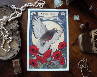 Impresión de paloma Cher Ami de la obra de arte digital original de la revista Mag, 5x7, 8x12, 12x18