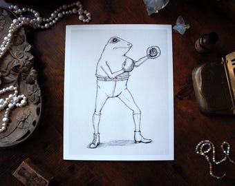 Impresión victoriana de rana boxeadora a partir de una obra de arte digital original de la revista Mag, 5x7, 8x10