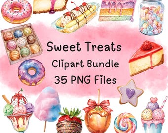 Dessert PNG clipart bundle, watercolor clipart, digital download